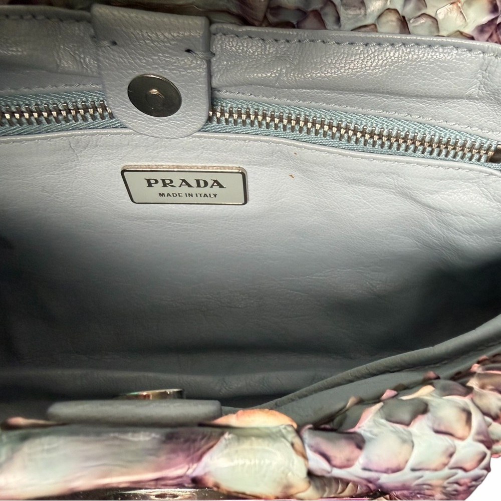 Prada Python Leather Small Shoulder Bag W/ Gunmetal Buckles - Picture 6 of 10
